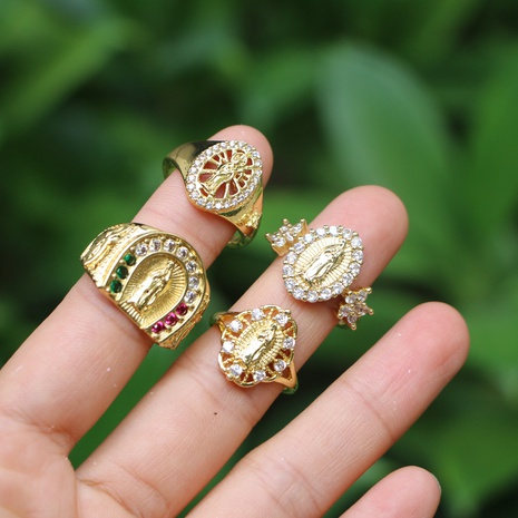 Anillo geométrico de circón con incrustaciones de moda Virgen María cobre circón's discount tags