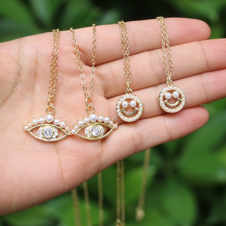 Fashion Hollow Smiley Eye Bead Smile Simple Devil's Eye  Copper Necklace's discount tags