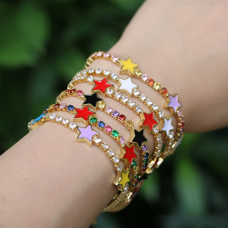 European and American fashion drip oil inlaid zircon pentagram chain bracelet female's discount tags
