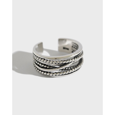 silver jewelry S925 sterling silver ring multi-layer winding twist retro open ring NHFH592436's discount tags