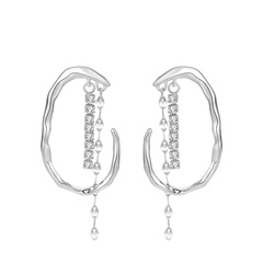 New European and American S925 silver irregular tassel folds wrinkle C-shaped earrings