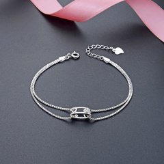 Simple double-layer box chain Korea s925 sterling silver heart-shaped zircon bracelet