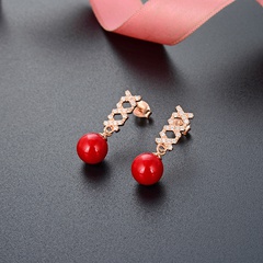 New diamond-studded s925 sterling silver zircon red bead bride wedding earrings