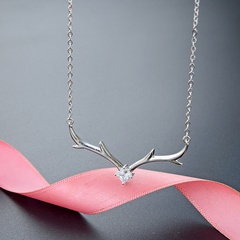 fashion clavicle chain s925 sterling silver zircon simple antler necklace