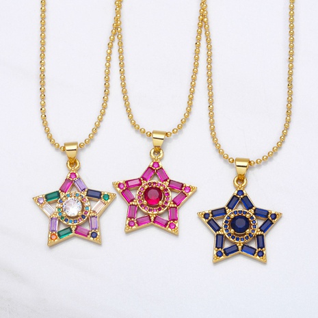 Bijoux européens et américains en cuivre zircon collier rétro étoile à cinq branches en gros's discount tags
