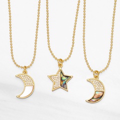 Star Moon Necklace new simple clavicle chain copper zircon shell stitching necklace