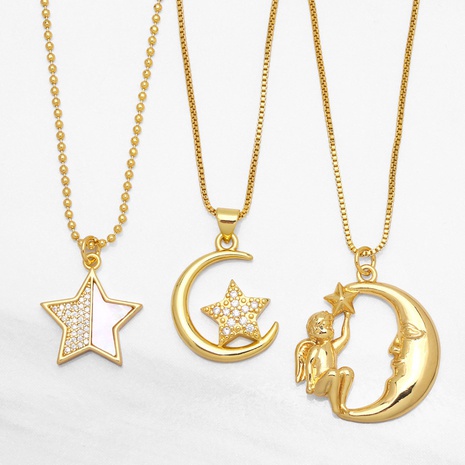 Mode Diamant Stern Mond Anhänger Halskette Licht Luxus Nische neue Kupferkette's discount tags