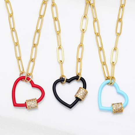 European and American copper jewelry color drip oil heart lock necklace female's discount tags