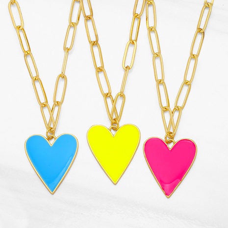 European and American punk creative fashion color dripping oil heart copper necklace's discount tags