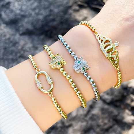 Bracelet tête de léopard à marée rétro hip-hop bracelet en cuivre simple couronne en gros's discount tags