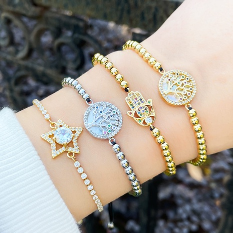 Bracelet simple étoile creuse à cinq branches bracelet femme incrusté de cuivre couleur zircon arbre de vie's discount tags