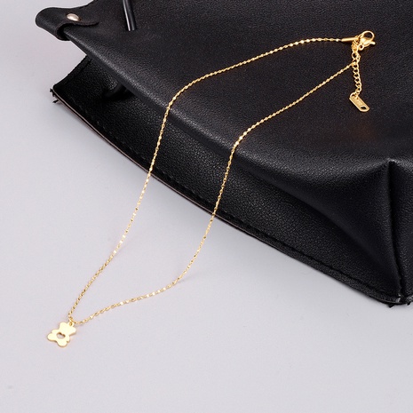 simple bear middle hollow heart bear cute animal titanium steel 18K gold clavicle chain NHAB592589's discount tags