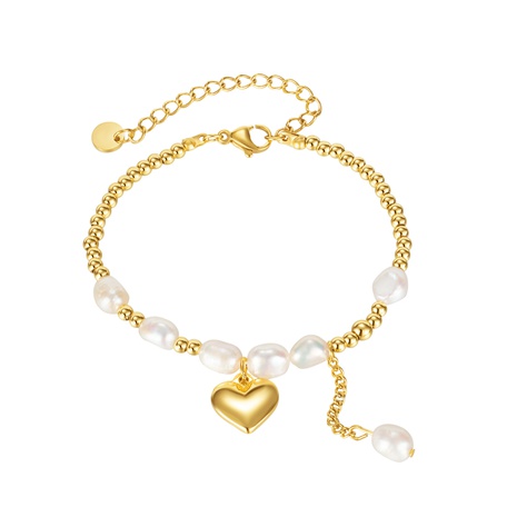 Nouveau bracelet en acier inoxydable avec perles d'eau douce et coutures de coeurs de pêche rétro en gros's discount tags