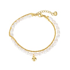 Korean fashion simple freshwater pearl chain ball stainless steel bracelet women