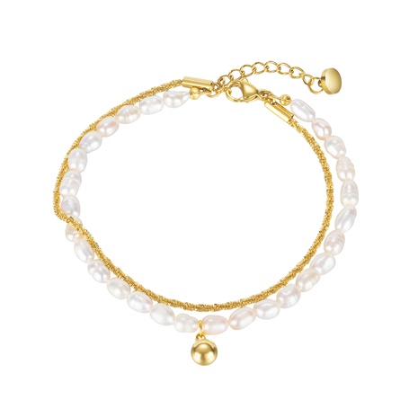 Bracelet en acier inoxydable de boule de chaîne de perles d'eau douce simple de mode coréenne femmes's discount tags
