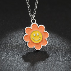 fashion titanium steel necklace small flower smiley pendent necklace wholesale