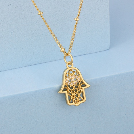 Pendentif Fatima de mode européenne et américaine pour femmes, bijoux religieux en zirconium incrusté d'or creux NHBP592643's discount tags