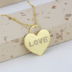 European and American letter heart pendant female lock copper necklace wholesale