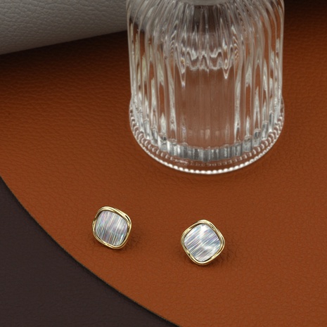 classic geometric contrast color copper stud earrings NHIK594080's discount tags