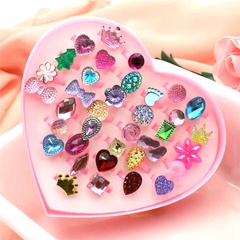 New 36 children's resin cartoon gemstone ring little girl plastic ring set