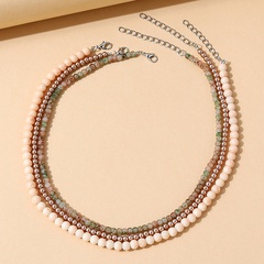 fashion contrast color glass beads pearl necklace set