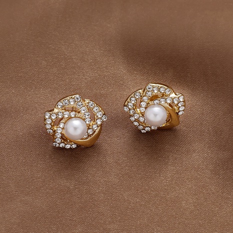 Fashion rhinestone pearl flower earrings simple alloy earrings NHNJ592917's discount tags
