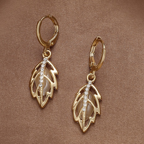 Fashion metal rhinestone leaf earrings female alloy earrings  NHNJ592923's discount tags