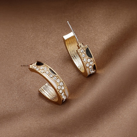 Fashion geometric C-shaped rhinestone earrings female alloy earrings wholesale NHNJ592924's discount tags