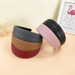 retro solid color wide-brimmed leather sponge headband fashion pu headband