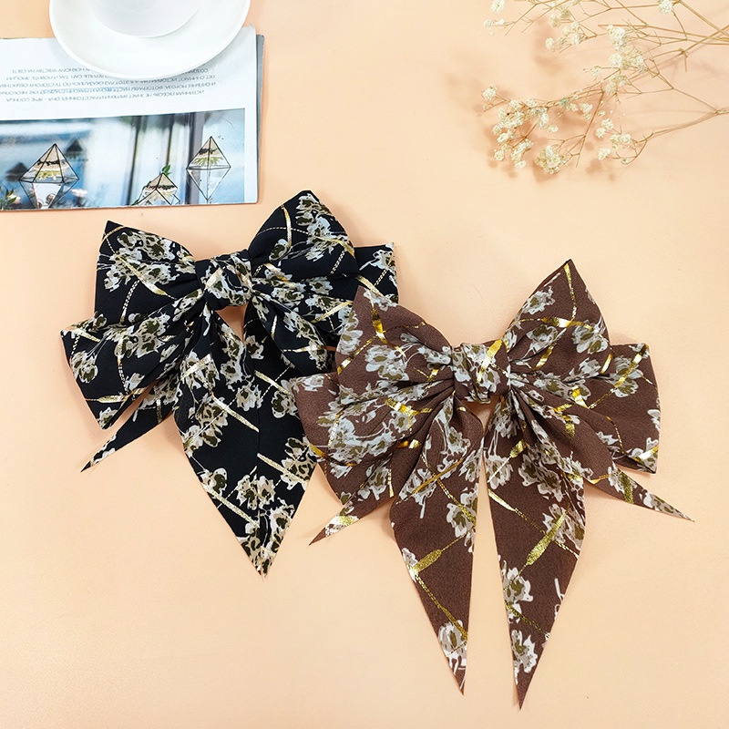 fashion bow fashion bronzing top clip floral printing cloth clip