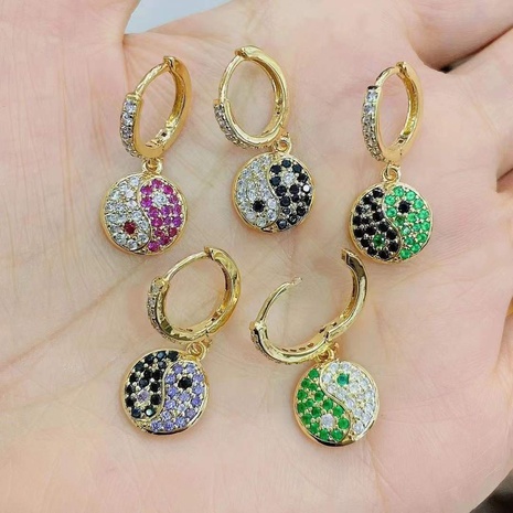 Boucles d'oreilles en cuivre Tai Chi à la mode Boucles d'oreilles en zircon et diamants rétro femme's discount tags