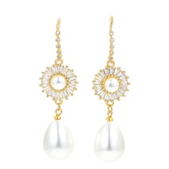 New retro pearl earrings Korean long personalized copper earrings