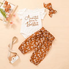 fashion baby alphabet romper polka dot trousers headscarf 3-piece baby casual one-piece suit