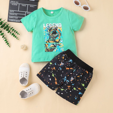 Mode Cartoon Boy Kurzarm T-Shirt Shorts zweiteilige Freizeitkleidung für Kinder's discount tags