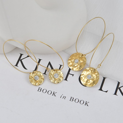 Fashion geometric personality earrings irregular round diamonds titanium steel earrings's discount tags