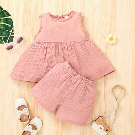 Mode einfarbige Shorts zweiteilige Kinderkleidung Freizeitweste rosa Anzug's discount tags