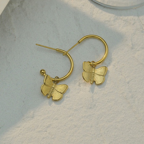 Niche design 14k gold butterfly earrings titanium steel jewelry wholesale NHOUB593197's discount tags