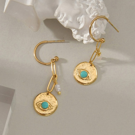 European and American new fashion earrings female creative retro eyes turquoise titanium steel earrings  NHOUB593198's discount tags