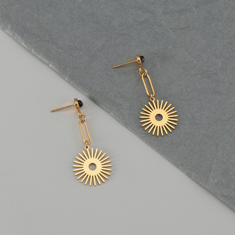 Fashion ladies gold earrings sun flower titanium steel turquoise earrings's discount tags