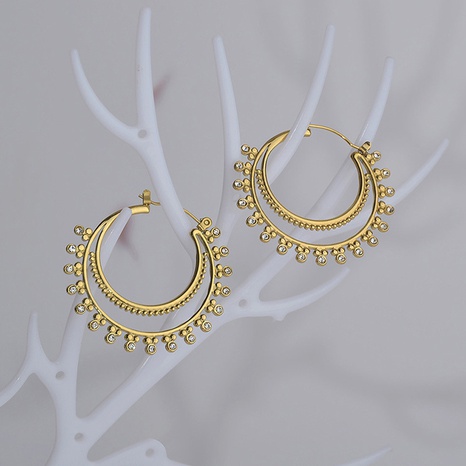 Fashion double coil women's diamond earrings titanium steel earrings wholesale NHOUB593201's discount tags