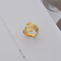 retro geometric simple open adjustable double leaf stainless steel ring