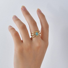 fashion three-line inlaid bluestone open retro stainless steel C-shaped ring