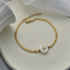 New Cuban chain 14k gold women's white stone bracelet niche titanium steel bracelet