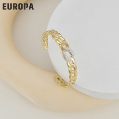 fashion plastic mud diamond-studded 14K gold titanium steel thick chain open bracelet