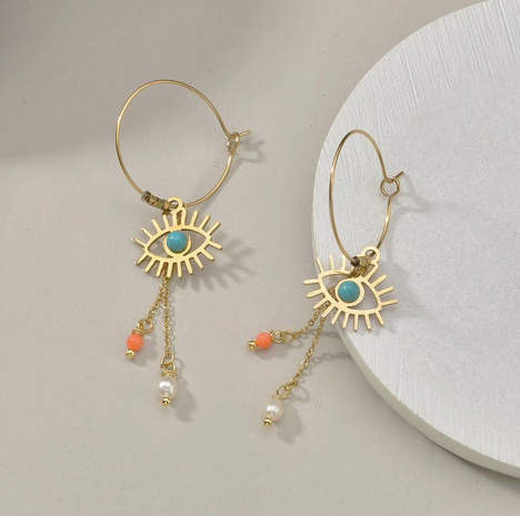 European and American eye turquoise earrings titanium steel tassel long earrings's discount tags