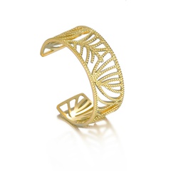 new simple geometric hollow embossed leaf open stainless steel ring