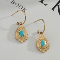 European and American new simple titanium steel oval turquoise pendant earrings