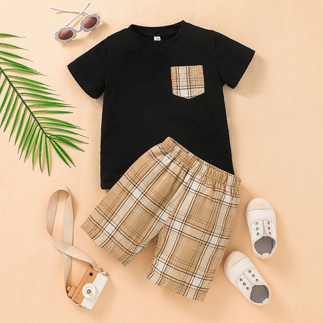 Lässige Kinder Sommershorts Anzug Jungen kariertes T-Shirt zweiteilig's discount tags