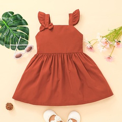 New girl bow suspender skirt European and American children's solid color dress