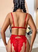 Costume de lingerie sexy de tentation de dentelle sexy rouge creuse de couleur unie de modepicture11